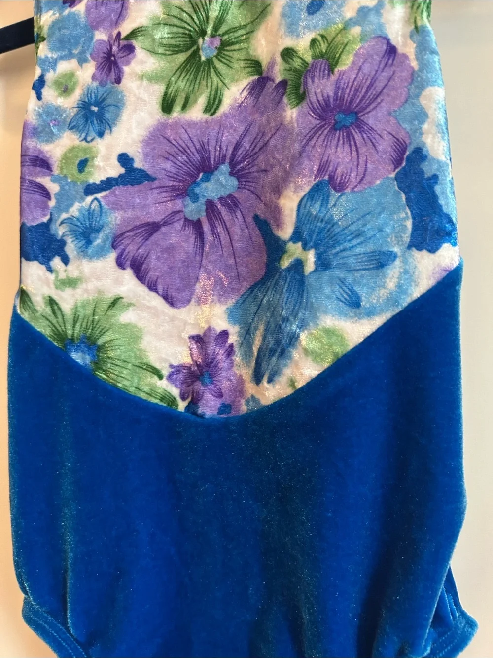 GK Girls Blue Floral Tank Velvet Gymnastics Leotard - Child’s Medium